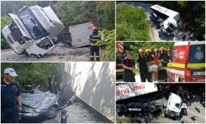 Filmul tragediei din Mehedinți, unde remorca unui TIR s-a prăbușit peste o mașină, într-o curbă periculoasă