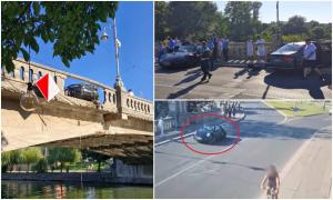 Răzbunare mascată în accident la Timişoara. Una dintre maşini, la un pas să cadă în Bega. Momentul, filmat