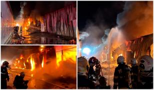 Incendiul de la Dragonul Roşu nu a fost stins nici după 18 ore. 300 de pompieri, în luptă cu flăcările