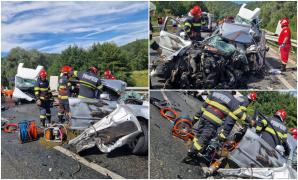 Groază pe DN76, în Hunedoara, după un accident cu un TIR, două maşini şi o camionetă: un bărbat a murit pe loc