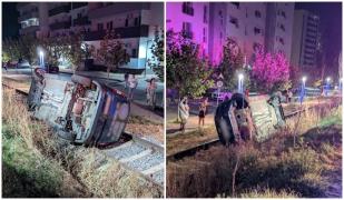 Un şofer din Bucureşti, băut şi cu permisul anulat, s-a răsturnat cu maşina pe o cale ferată din Sectorul 3