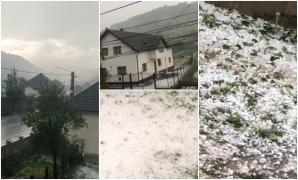 O furtună puternică a lovit din senin în Bistrița-Năsăud. Grindina a făcut ravagii: "A venit iarna"