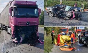 Tată și fiu din Maramureş, morți într-un accident cumplit. Au sfârșit în mașina zdrobită de TIR, pe contrasens