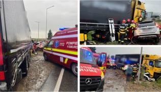 Impact violent între un TIR şi o maşină, în Suceava: un mort şi trei răniţi în stare gravă
