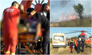 Bătrân cuprins de flăcări după ce a dat foc vegetaţiei uscate, pe un câmp din Mehedinţi. E în stare critică