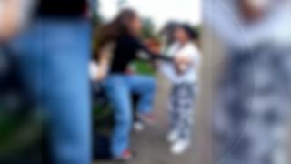 Momentul în care două eleve din Gherla se bat cu pumnii în parcul central, sub ochii trecătorilor