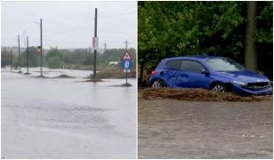 Imagini din Siliștea, Constanţa, izolată de inundaţii. Apă de jumătate de metru, canal colector revărsat