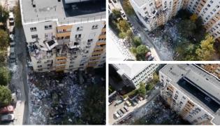 Imagini din dronă cu urmările exploziei de la blocul din Rahova. Martorii spun că s-a auzit "ca o bombă"