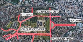 Restricţii de trafic în Capitală. Circulaţia între Piaţa Unirii şi Piaţa Constituţiei, complet blocată