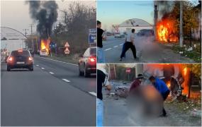 Un bărbat a murit, după ce maşina în care se afla a luat foc în urma unui accident în Prahova