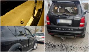 Filmul atacului din Galaţi. Două maşini stropite cu motorină şi geamuri sparte în curtea unei familii
