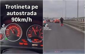 Cursă nebună pe trotinetă pe A3. Un bărbat gonea cu 90 km/h printre maşini: “I-a zis una ca e singură acasă"