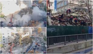 Momentul în care un întreg bloc se prăbuşeşte brusc, în capitala Turciei. Clădirea urma să fie demolată