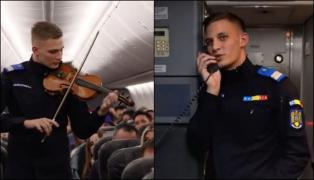 Un jandarm român a interpretat imnul României în avion, la peste 10.000 de metri altitudine