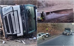 Carambol cu două mașini și un camion în Harghita, din cauza unei depăşiri periculoase: 7 victime