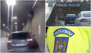 Momentul în care o maşină se izbeşte de perete, în Pasajul Unirii. Şoferul a scăpat ca prin minune