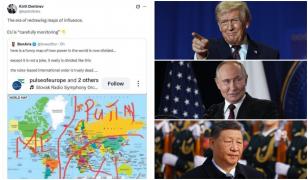 Emisarul lui Putin a repostat o imagine cu lumea împărțită în trei sfere de influenţă: SUA, Rusia şi China