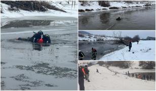 Copii de 4 şi 5 ani, căzuţi în Someşul îngheţat, după ce s-au dat pe derdeluş. Unul a fost salvat de un tânăr