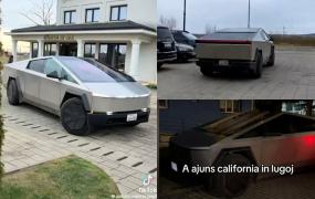 Vehicul futurist, oprit pe o stradă din Lugoj. Șoferul Teslei Cybertruck a aflat că nu avea permis pentru ea