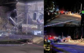 Biserică prăbușită în Cehu Silvaniei, Sălaj. O polițistă, lovită de bucăți desprinse din turlă