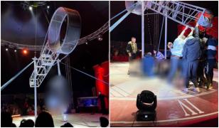Momentul în care acrobatul spaniol cade de la 4 m în timpul spectacolului de la Craiova