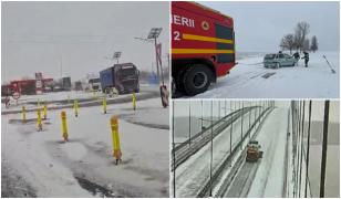 Sudul țării, sub asediul iernii: drumuri închise în trei judeţe şi oameni salvaţi din maşini înzăpezite