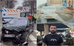 Momentul când un șofer trece pe roșu și spulberă un pieton aflat la semafor. A fugit după impact