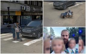 ANIMAŢIE. Ilan Laufer, lovit de o maşină, după ce a traversat pe trotinetă împreună cu cei doi copii