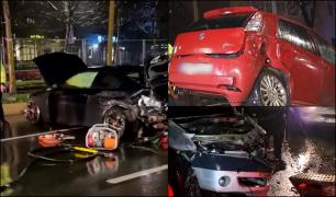 Şofer vitezoman, prăpăd într-un cartier din Bucureşti. A lovit 9 maşini parcate: "A derapat un pic"