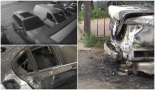 Momentul în care un bărbat dă foc unei mașini parcate lângă o instalație de gaz, pe o stradă din Făgăraș