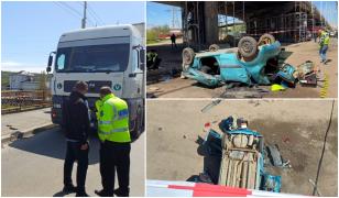 O maşină a zburat de pe pod după ce a fost acroşată de un camion, în Iaşi. Şoferiţa a murit