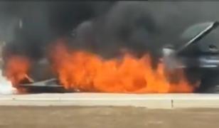 Momentul în care un F-16 ia foc după ce aterizează pe aeroportul din Zakynthos. Traficul aerian, dat peste cap