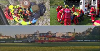 Filmul operaţiunii de salvare a alpiniştilor din Bucegi căzuţi între stânci. Patru elicoptere, mobilizate