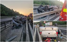 O fetiţă a murit, după ce maşina în care se afla a intrat într-un parapet şi s-a răsturnat pe A1, în Sibiu
