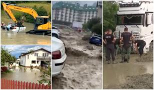 Furia apelor lovește din nou Valea Prahovei. DN1 blocat, case și mașini distruse: "Potop. Potop foarte mare"