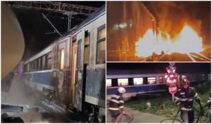 Un tren cu 200 de călători spre mare a lovit o cisternă încărcată cu ciment. Flăcările au izbucnit instant