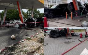 La un pas de tragedie: mașini proiectate într-o stație de alimentare din Dolj, după ce s-au izbit violent