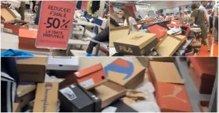 Dezastrul lăsat în urmă de clienții unui magazin din Oradea care a anunţat reduceri de 50%