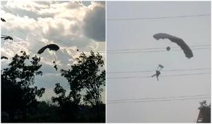 Militar, rămas agăţat de fire de electricitate în timpul unui exerciţiu, în Mureş. Altul a căzut pe acoperiş