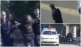 Momentul în care un bărbat bănuit de furt, înarmat cu un cuțit, îi ameninţă pe poliţiştii de pe urmele lui