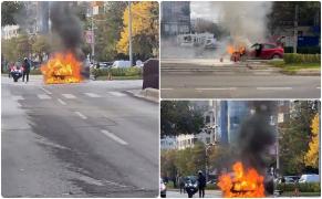O mașină a luat foc pe Calea Vitan. Circulația în zonă a fost restricționată