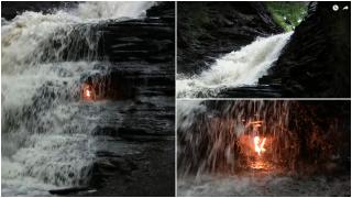 Locul unic unde o flacără arde în spatele unei cascade, de sute de ani. Fenomenul i-a fascinat și pe cercetători