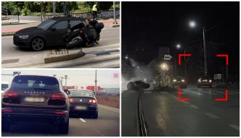 Imagini criminale surprinse în Iaşi. Un şofer urmăreşte un motociclist în trafic şi intră în plin în el