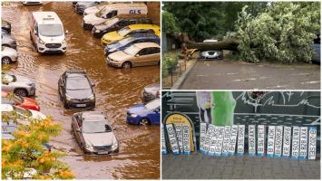 Imagini apocaliptice după cea mai puternică furtună din ultimii 50 de ani în București. Mașinile, ciuruite de grindină