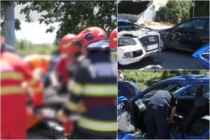 Accident teribil în Drobeta-Turnu Severin. O persoană încarcerată, după ce două maşini s-au ciocnit, apoi au ricoşat în altele parcate