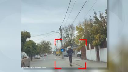 Femeie, filmată pe trotineta electrică cu un bebeluș în brațe. Ce pedeapsă riscă după ce va fi identificată
