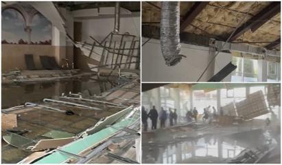 ANIMAŢIE. Tavan prăbuşit peste 7 turişti, la piscina unui hotel. Imagini surprinse în interior