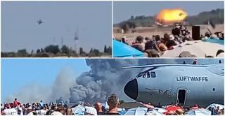 Momentul &icirc;n care un avion de v&acirc;nătoare F-4 s-a prăbușit și a explodat &icirc;n timpul unui spectacol &icirc;n Grecia