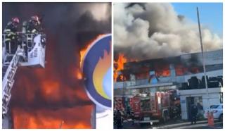 Incendiu puternic pe bulevardul Iuliu Maniu din Capitală. Un depozit a fost cuprins de flăcări