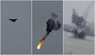 Momentul &icirc;n care Ucraina doboară o dronă rusească &icirc;n drum spre Rom&acirc;nia, la 100m de graniţă. Avalanşă de alerte